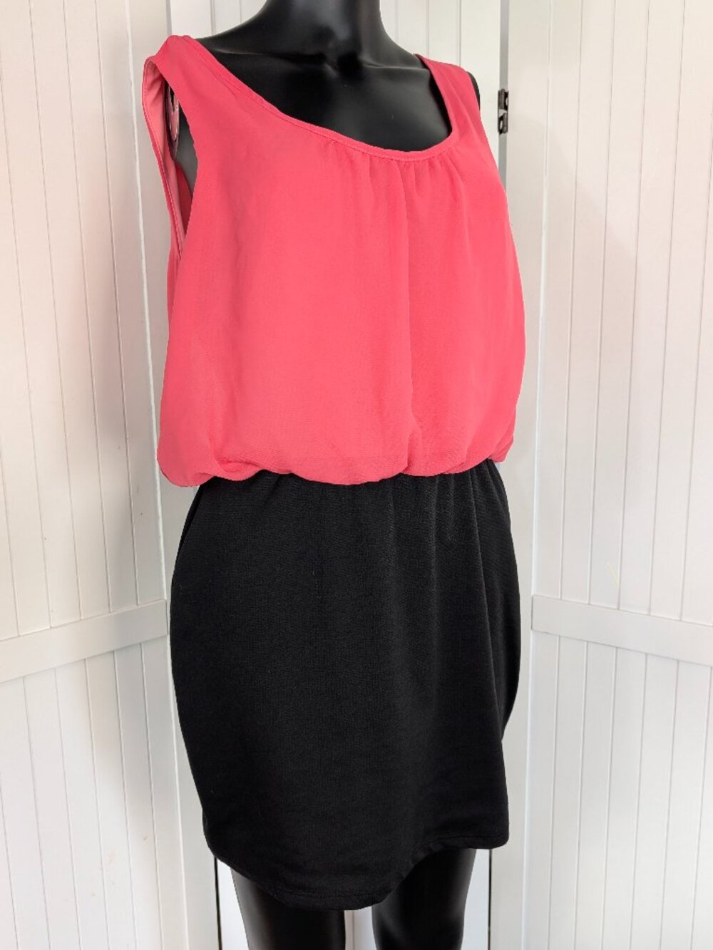 L8teR Colorblock Mini Dress XL Pink Black Sleeveless Bubble Hem Party